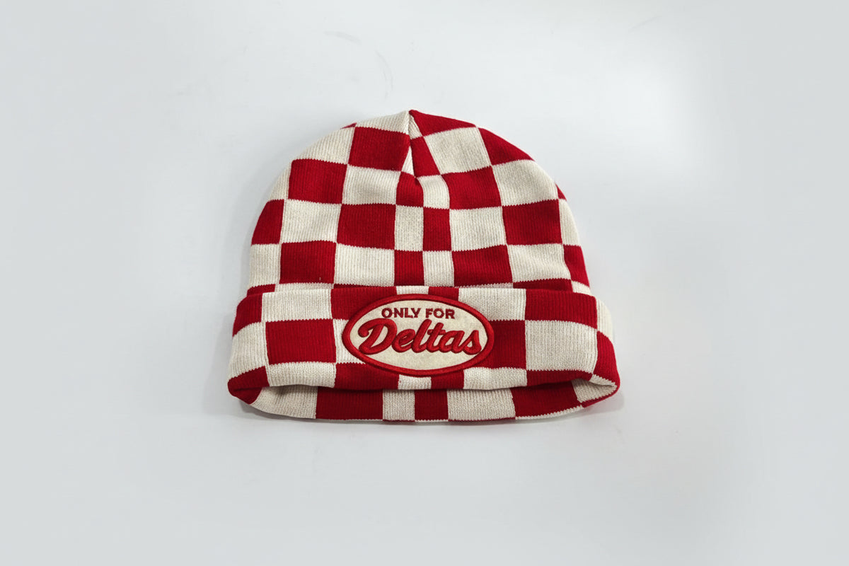 Delta Sigma Theta Red Beanie design with logo, rhinestones and pearls‎ Dear Delta - Shop/Product main image 2